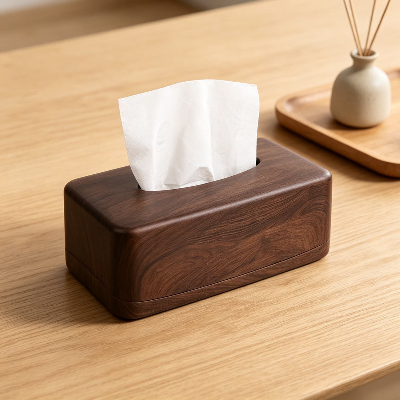 Couvercle de boîte à mouchoirs rectangulaire moderne pour salle de bain, chambre à coucher, bureau, table de salle à manger et salon - finition noyer
