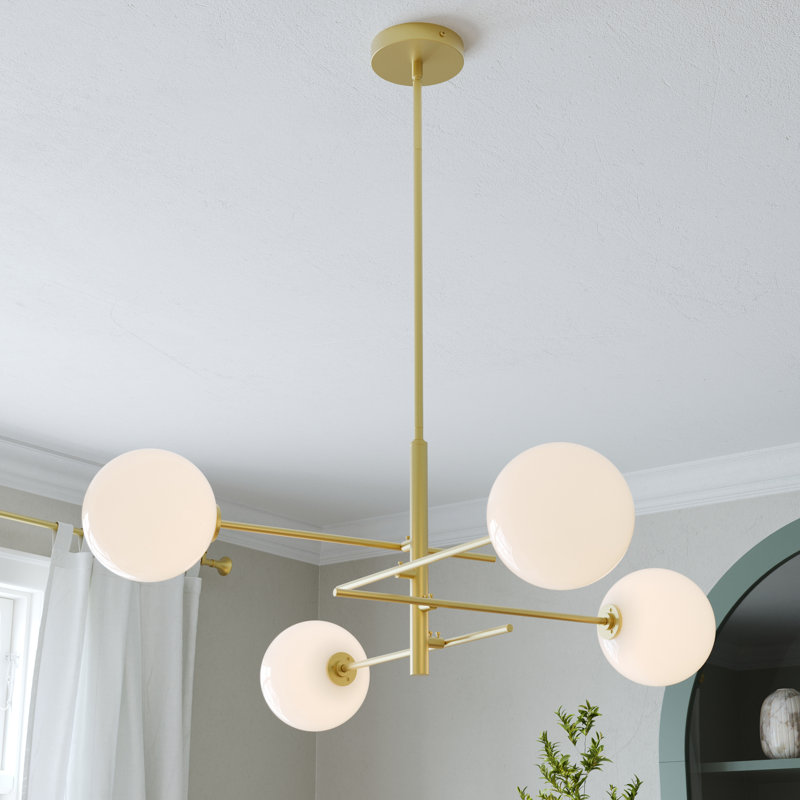Lithopolis 4 - Light Glass Bubble Gold Ceiling Chandeliers, Gold, White
