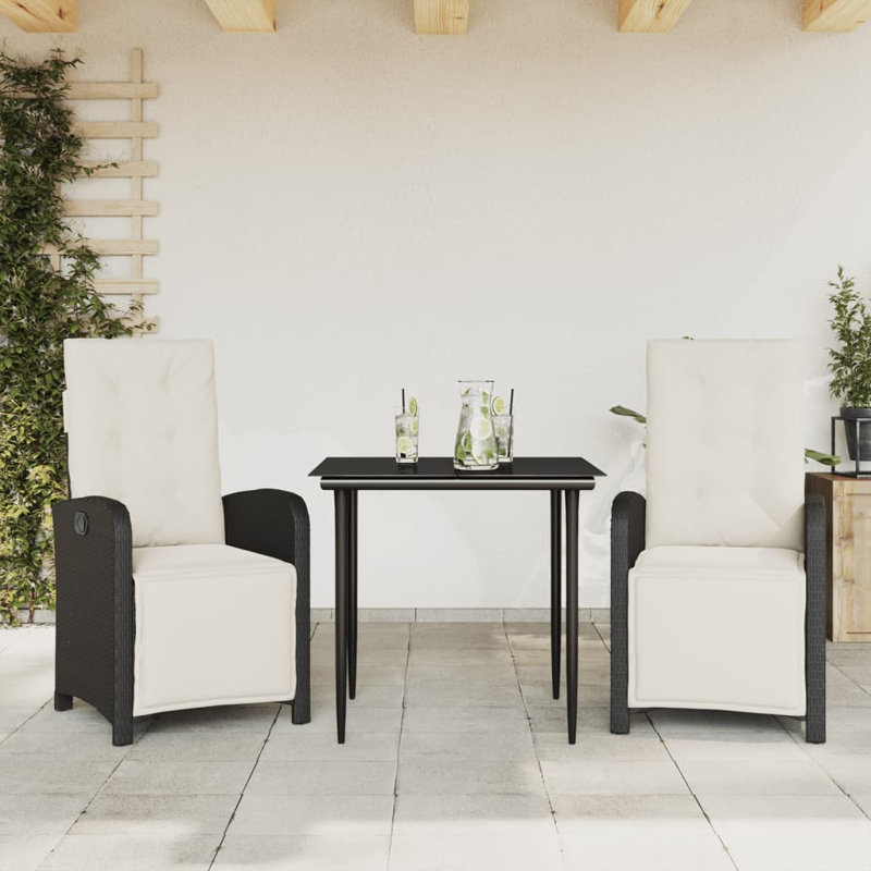 Ensemble bistro avec coussins Edwinn, H 29,1 po x l 31,5 po x P 31,5 po, Noir, 2