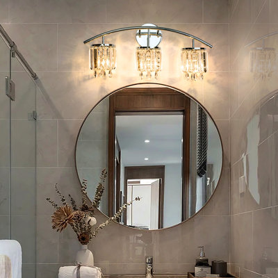 Crystal Wall Sconce, 3-Light Modern Bathroom Vanity Light Over Mirror, Chrome Wall Light Fixtures, Luxury Indoor Wall Mount Lamp for Living Room, Bedroom, Bathroom