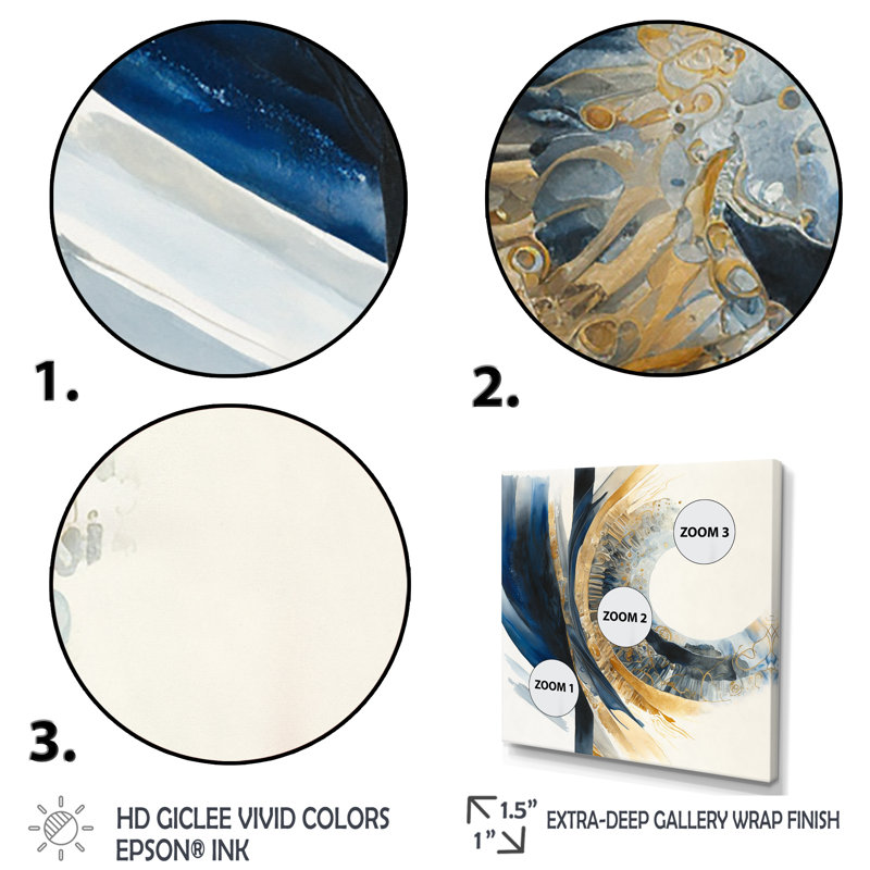 «Blue and Gold Swirl Abstract IV - Abstract Spirals», art mural