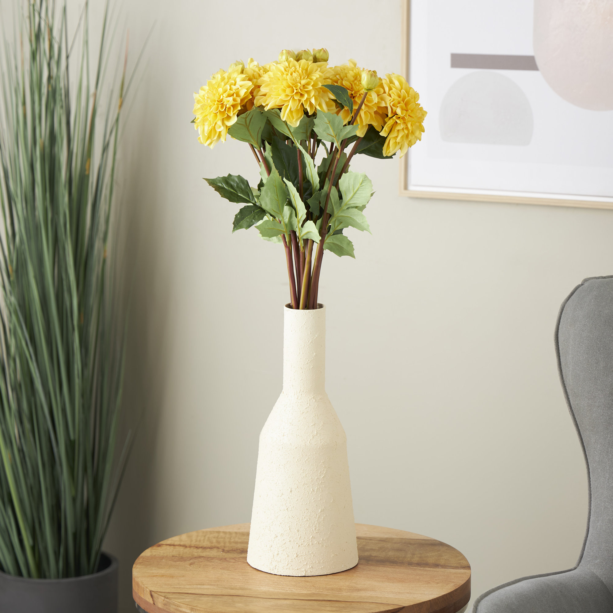 Cole And Grey Faux Foliage Tall Dahlia Artificial Flower Stem, 30" H x 11" W x 11" D, Yellow