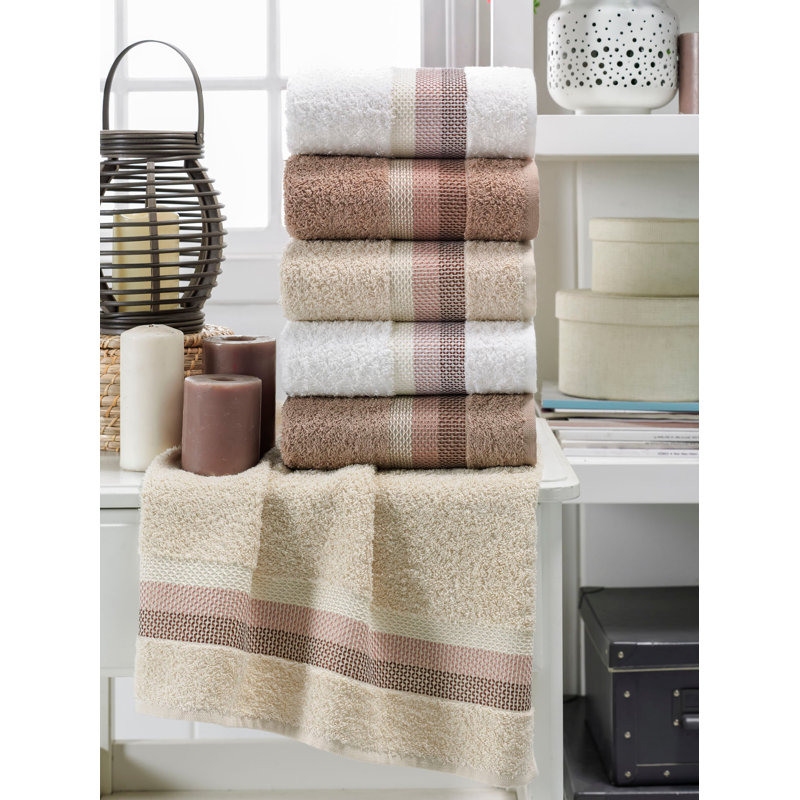 Ensemble de serviettes 6 pièces Rumaisa, Brun / blanc / beige