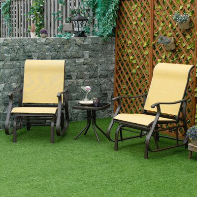 3-Piece Outdoor Gliders Set with Steel Frame and Tempered Glass Table for Patio, Garden, Backyard, Lawn