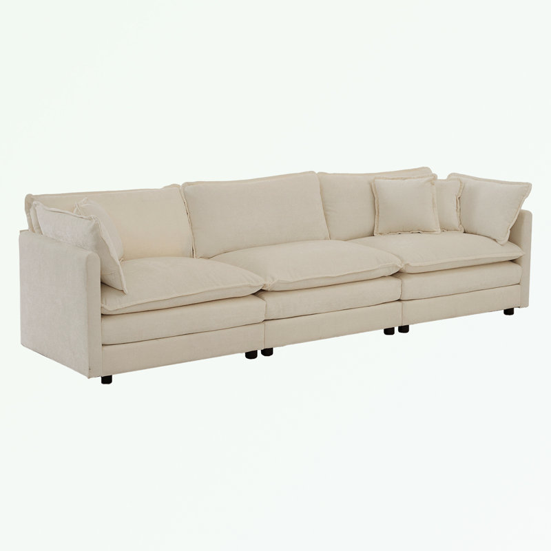 Tomica Mid-Century Modern Sectional Base Sofa with Removable Pillows Solid Wood Frame and Quick Assembly, Beige Chenille, 3