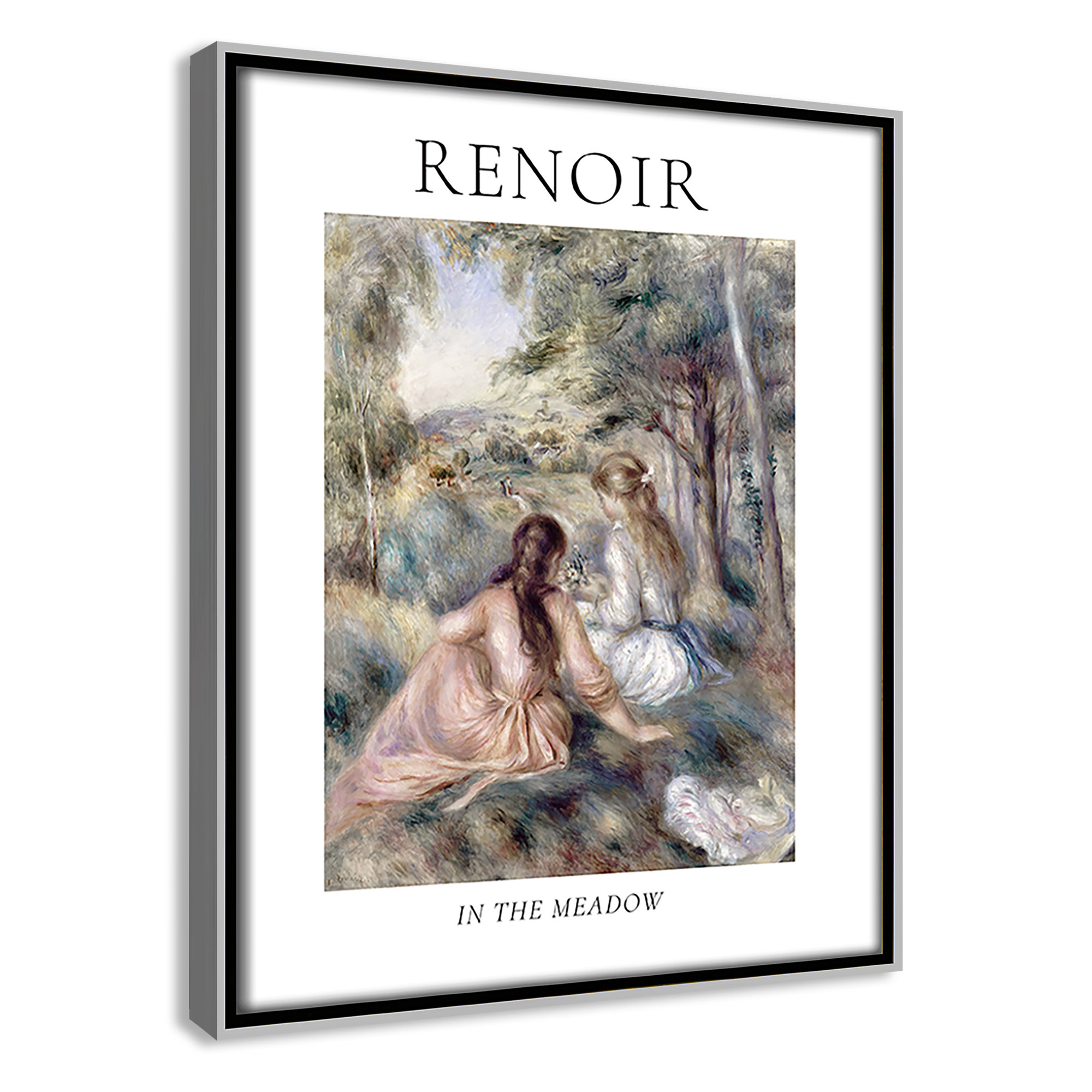Old Masters Collection " In The Meadow " by Auguste Renoir, Silver Floater Frame, 11.5" H x 9.5" W x 2" D, No
