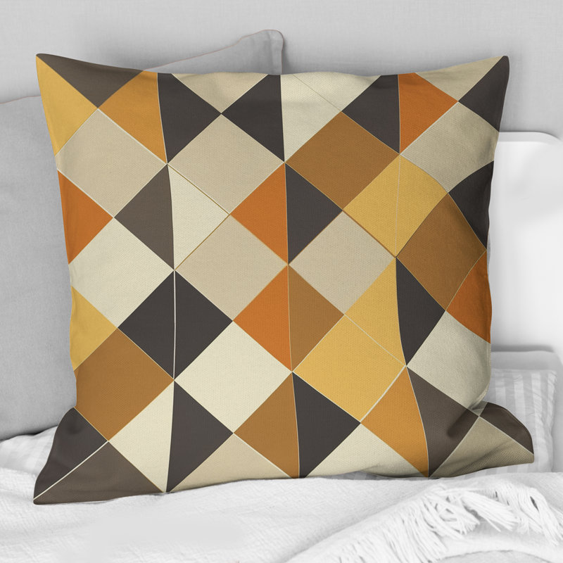 Coussin Orange, noir, rétro Mid-Century Rhombus - Mid-Century, H 18 po x l 18 po