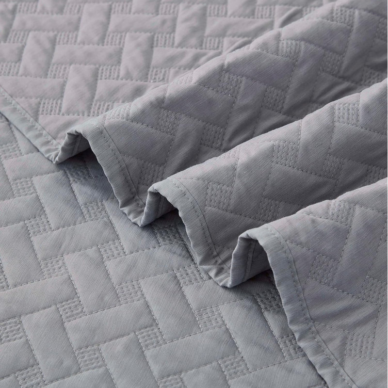 Randall Basketweave Quilted Cooling Blanket, Queen Quilt + 2 Standard Shams, Light Gray