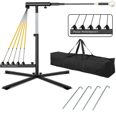 Baseball Softball Swing Trainer avec 5 bandes de puissance, équipement d'entraînement de baseball à réinitialisation automatique, baseball frappeur, réglable en hauteur 31-47 pouces Softball Swing Trainer améliore la puissance, la vitesse