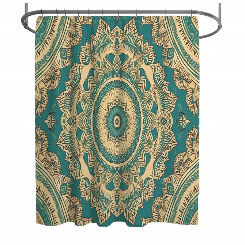 Rideau de douche Mandala - Décoration de salle de bain bohémienne, H 73 po x l 70 po