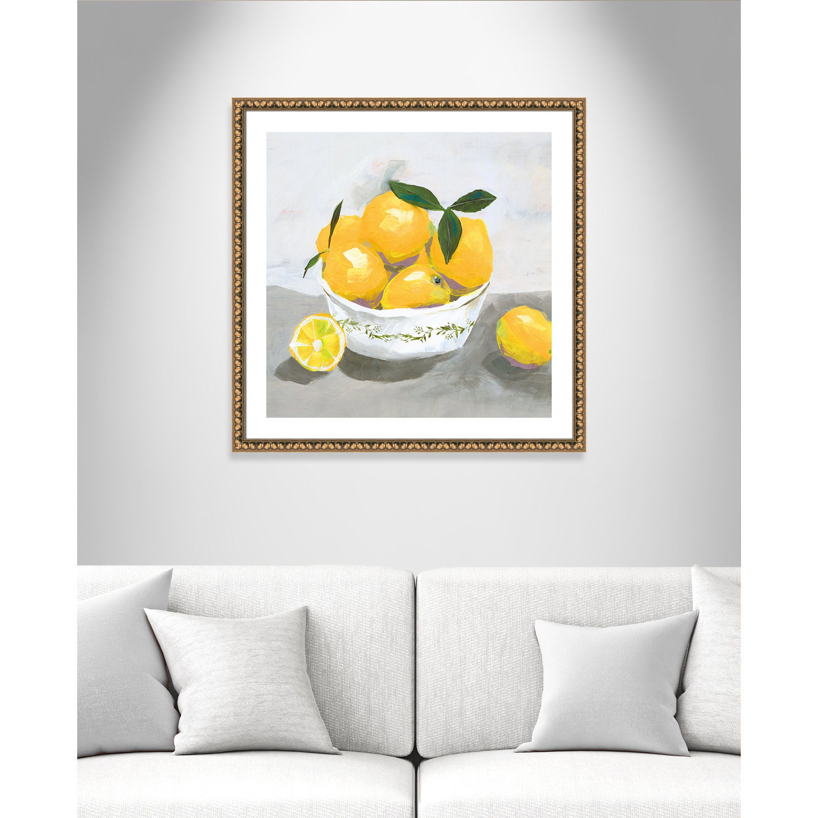 Hayons "Lemons" Painting by Isabelle Z, 33.25" H x 33.25" W x 1.13" D, Gold Bead Framed Paper