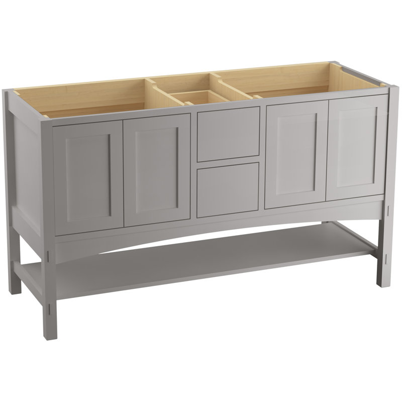 Base de meuble-lavabo 60 po marabou seulement avec 4 portes et 2 tiroirs, tiroir supérieur split, Gris mohair
