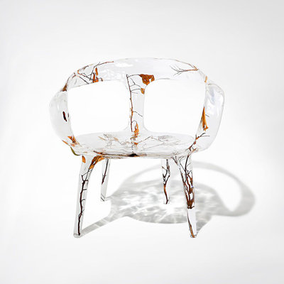 Branched Crystal & Clear Acrylic Armchair with Natural Wooden Accents – Luxury Modern Accent Chair for Living Room & Home Décor