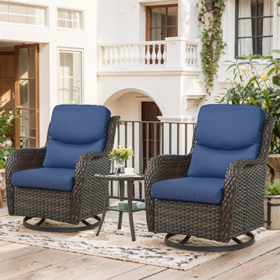 Koba Wicker Rattan Outdoor Patio Swivel Rocking Chairs With Cushions and Side Table by Red Barrel Studio