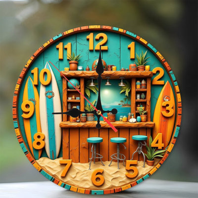 beach bar clock surfboard scene design