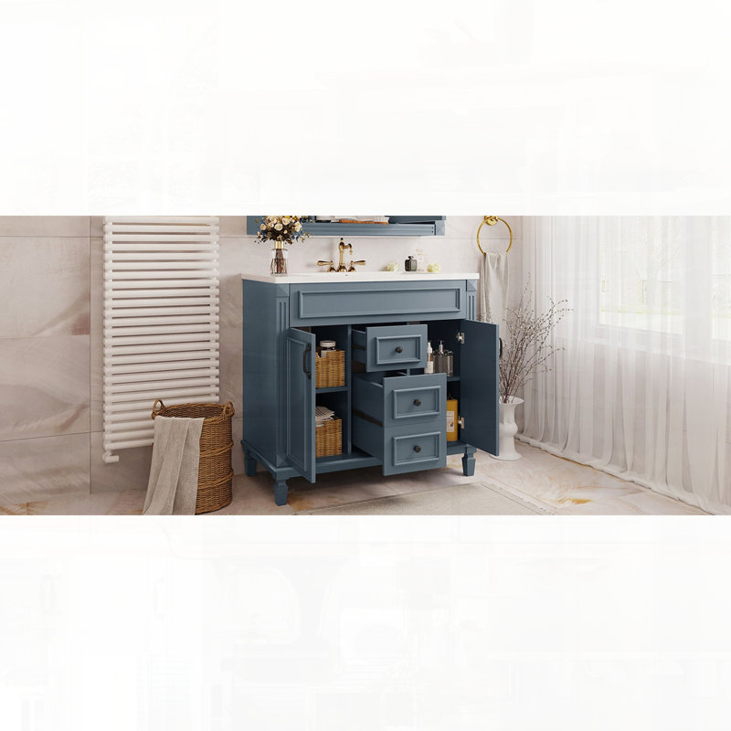 Meuble-lavabo moderne avec lavabo supérieur et tiroirs à fermeture en douceur, Bleu