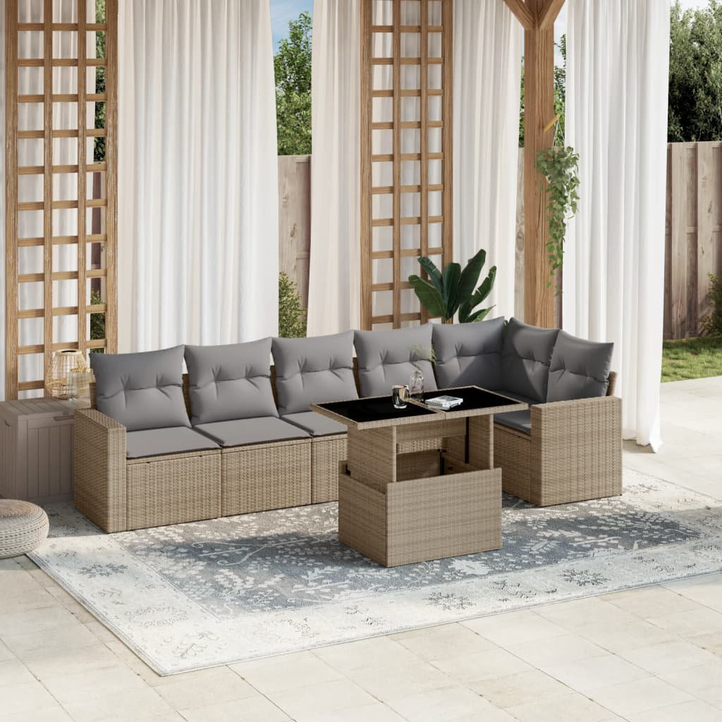 Vidaxl 7-Tlg. Garten-Sofagarnitur Mit Kissen Beige Polyrattan