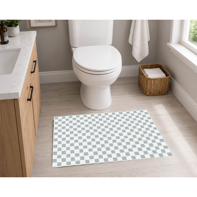 Checkered Absorbent Non-Skid Rectangular Toilet Mat