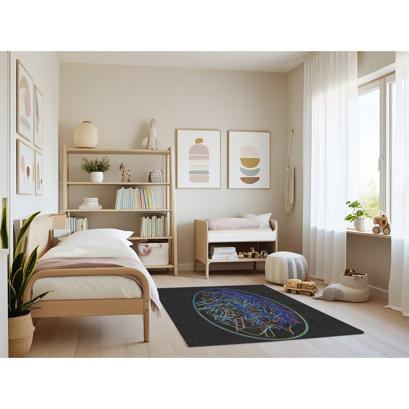 Tapis bleu/vert/noir à tisser électrique, Rectangle 4 pi x 6 pi