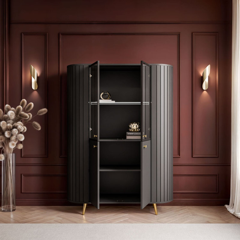 Elodie II China Cabinet with Lighting, Black/Gold