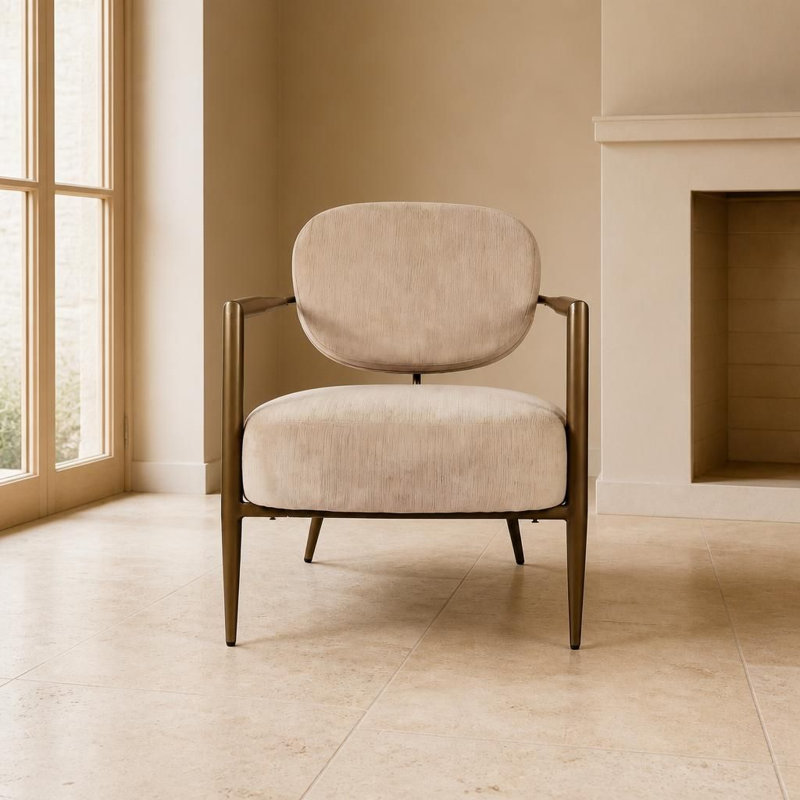 Fauteuil d'appoint rembourré avec structure moderne en métal, fauteuil de détente Mid-Century confortable, fauteuil d'appoint robuste et confortable