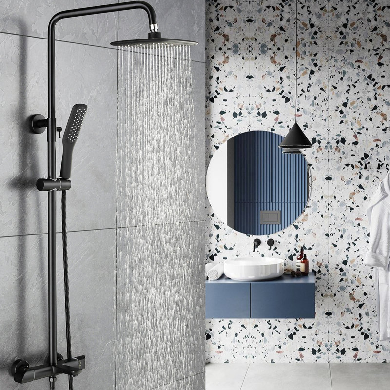 10.04*7.68" Thermostatic Shower System Rain Shower Head Set, 3 Function Metal Wall Mount Exposed Shower System with Rough-in Valve