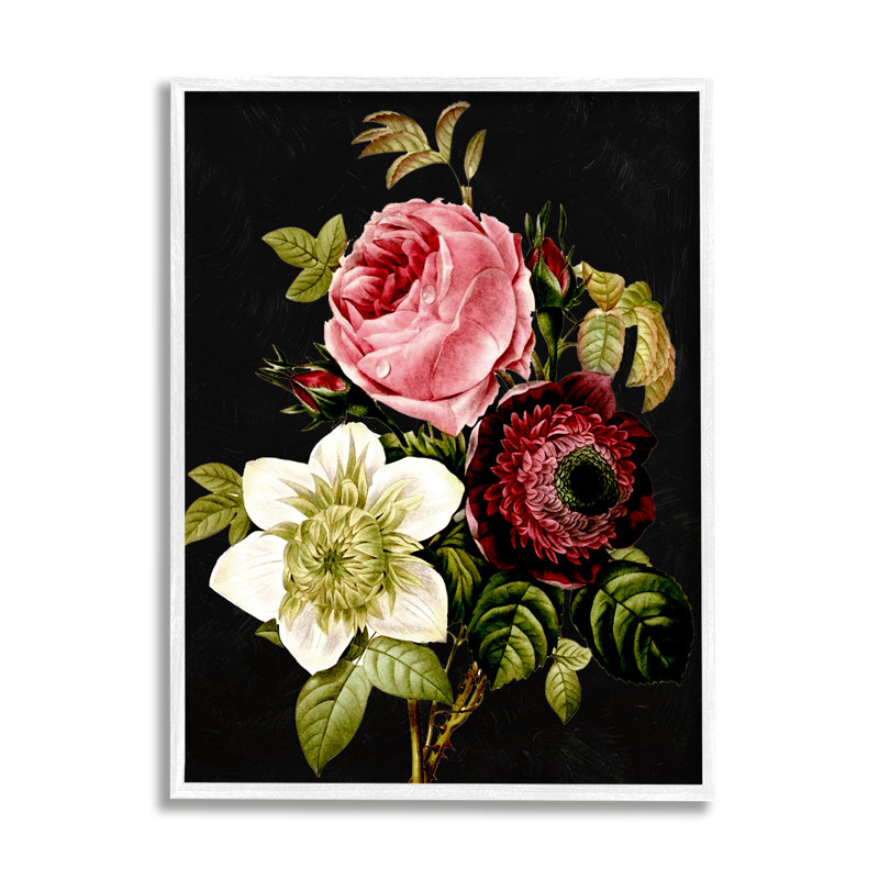 Fleurs roses et rouges sur bois par Piddix, Giclée encadrée blanc bord de mer, H 30 po x l 24 po x P 1,5 po