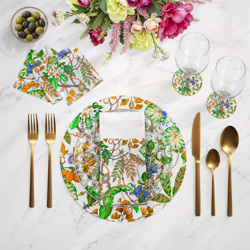 Plumeria Cotton Sateen Cocktail Napkins, Tangerine