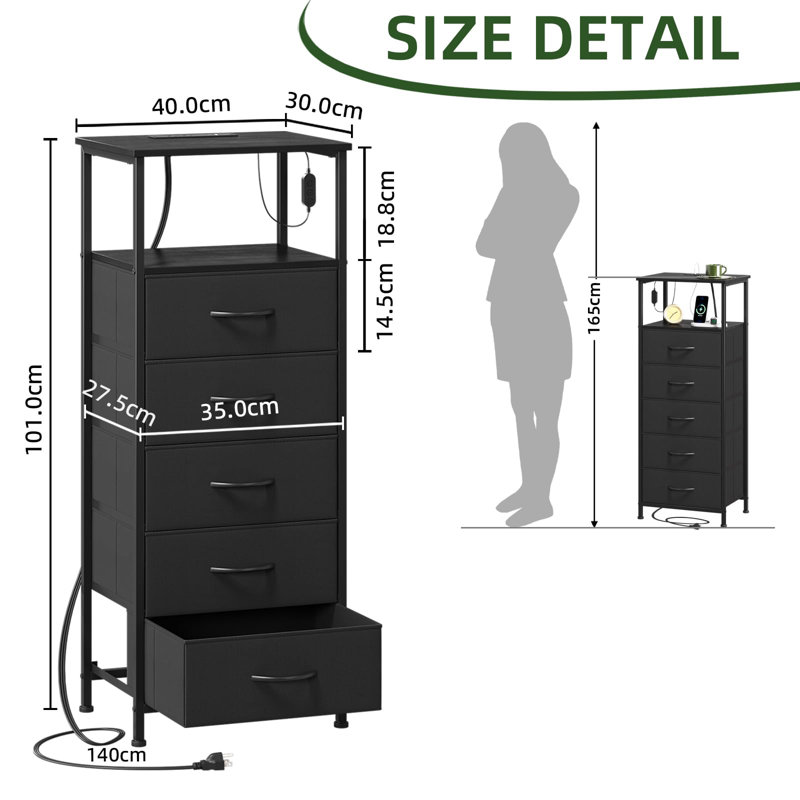5 Drawer Storage Drawer, Black