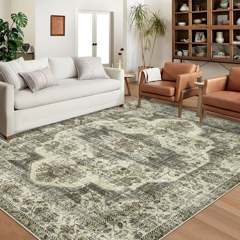 Tapis de chambre à coucher à motif floral antidérapant pour salon Boho, Rectangle 6 pi x 9 pi