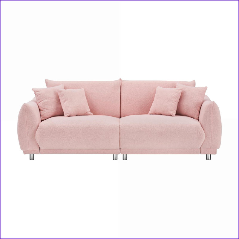 Canapé en molleton compact à 3 places avec 4 coussins 86,6 po Sofas de Sofas, pieds argent brossé | Rose | Ours en peluche