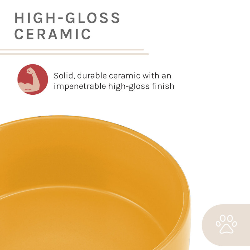 Yellow Ceramic Pet Bowl with Wooden Stand