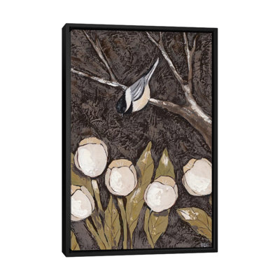 « chickadee & tulipes ii », reproduction sur toile