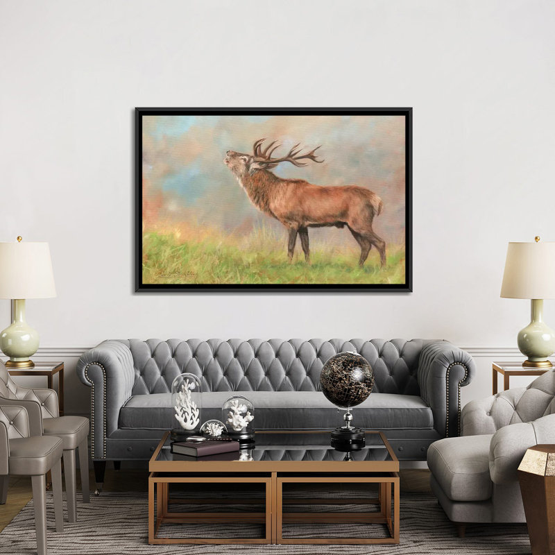 « red cerf », impression sur toile, H 18 po x l 26 po x P 1,5 po, Toile avec cadre noir, Pas de tapis