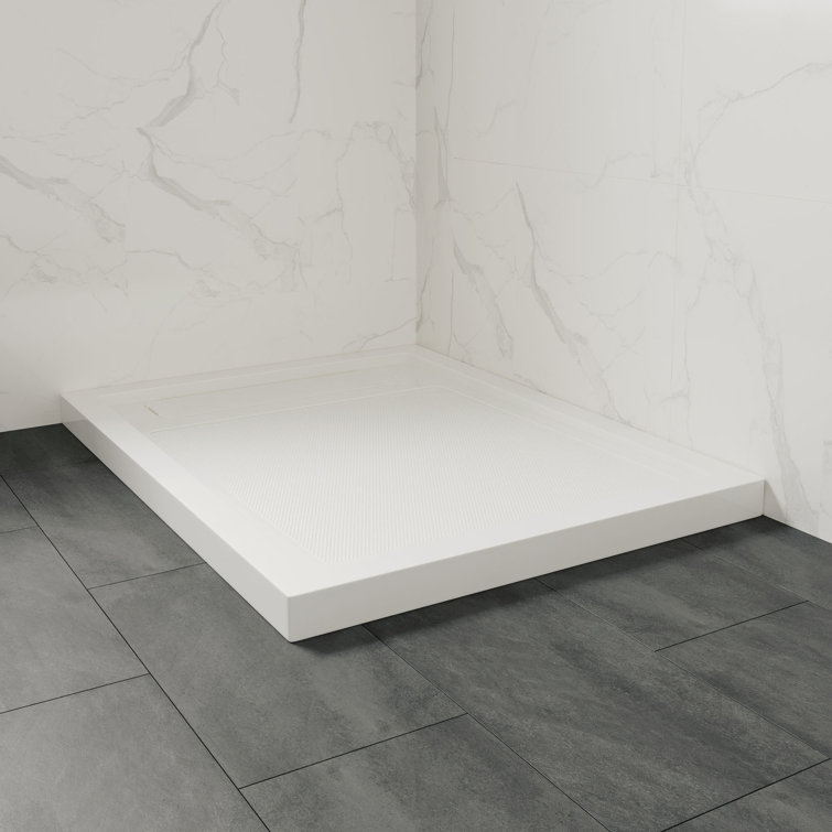 OVE Decors 48-In W X 34-In D Shower Base Pan Rectangle, Hidden Side Drain, White Acrylic, Reversible Design