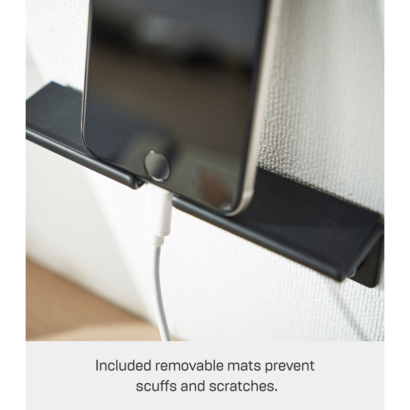 Black Steel Wall-Mounted Phone Holder with Shelving