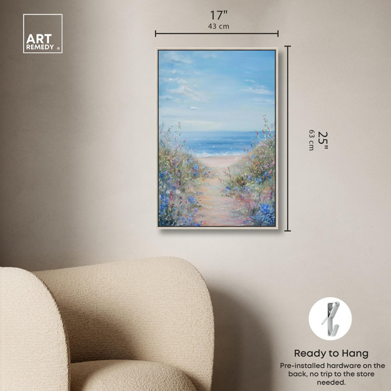 To To The Ocean Monet Coastal par Art Remedy, Argent argent, H 25 po x l 17 po, Reproduction encadrée sans passe-partout