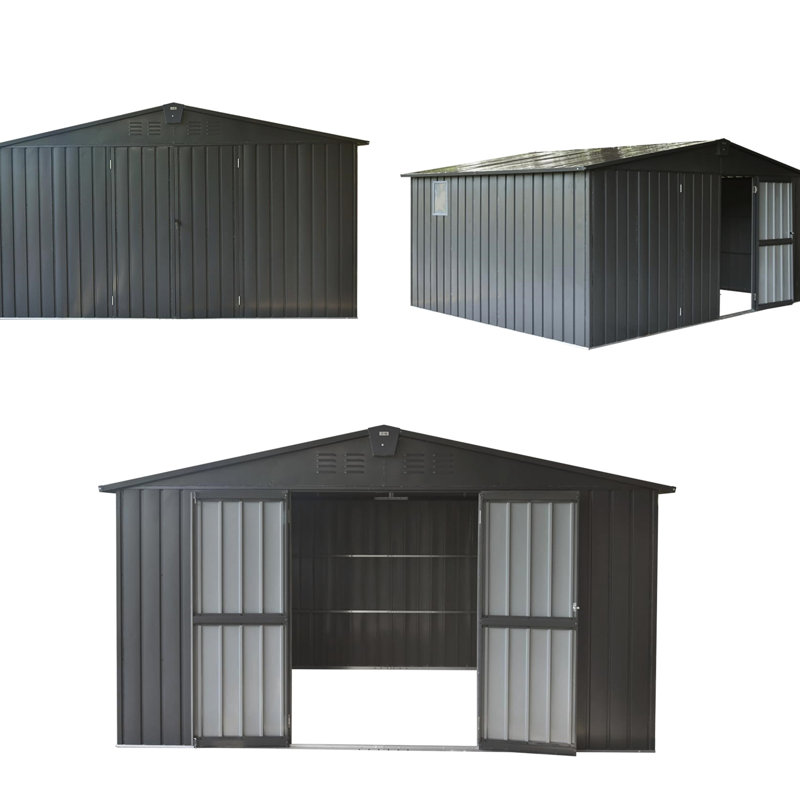 Backyard Toolhouse 11'x 9', Dark Gray, Galvanized Steel Frame, Lockable Door, Ample Storage For Tools & Bicycles, Construction 9' Metal Shed, Construction, Copious Garden Outdoor Shed