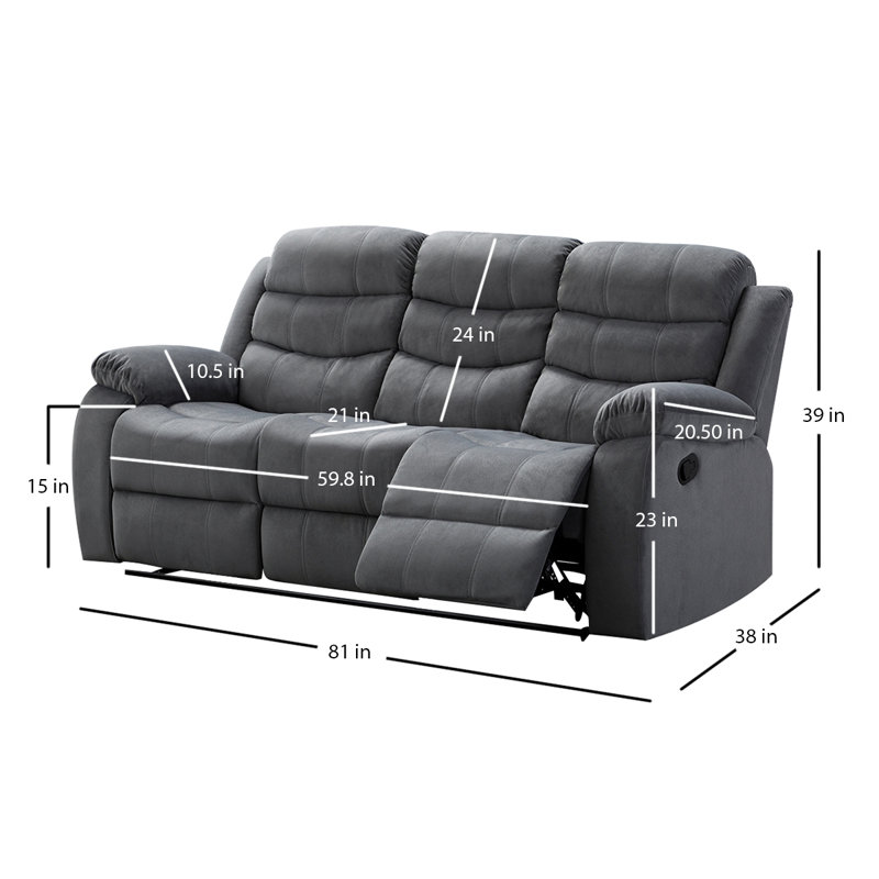 Upholstered 81 " Sofa Reclining, Gray 100% Polyester
