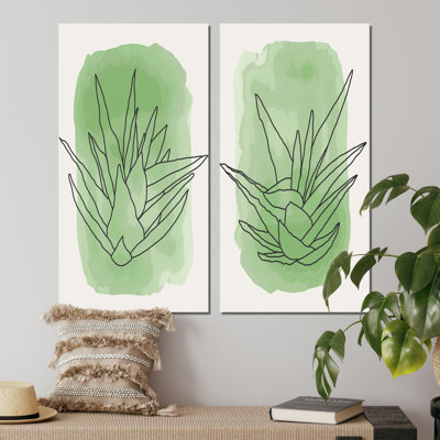«Green Botanical Abstract Leaves III», ensemble de 2 peintures