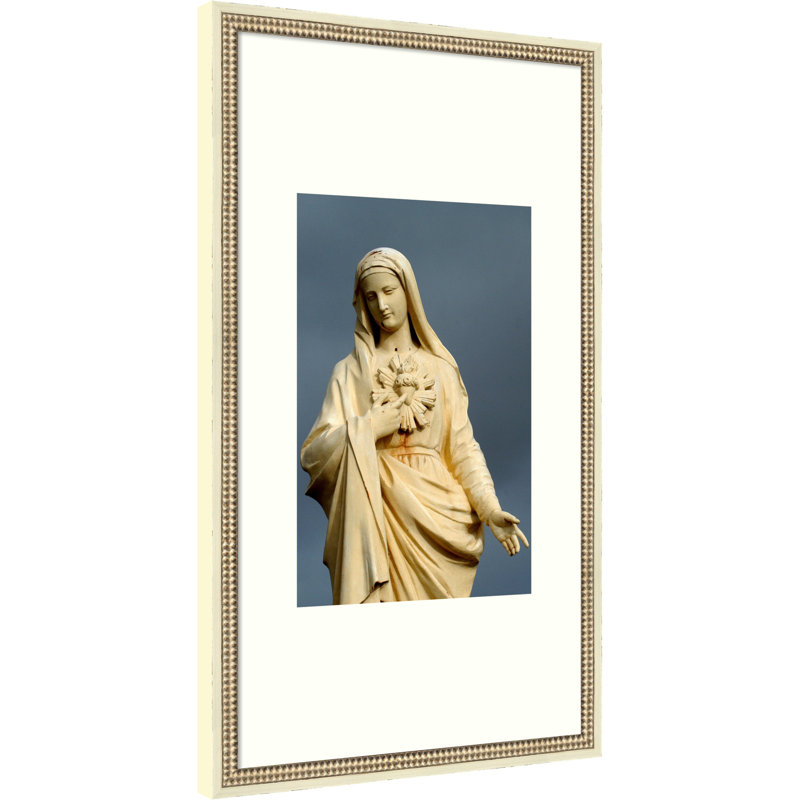 Vierge Marie, impression sur bois encadrée, 34 x 20, Blanc vieilli Castellan
