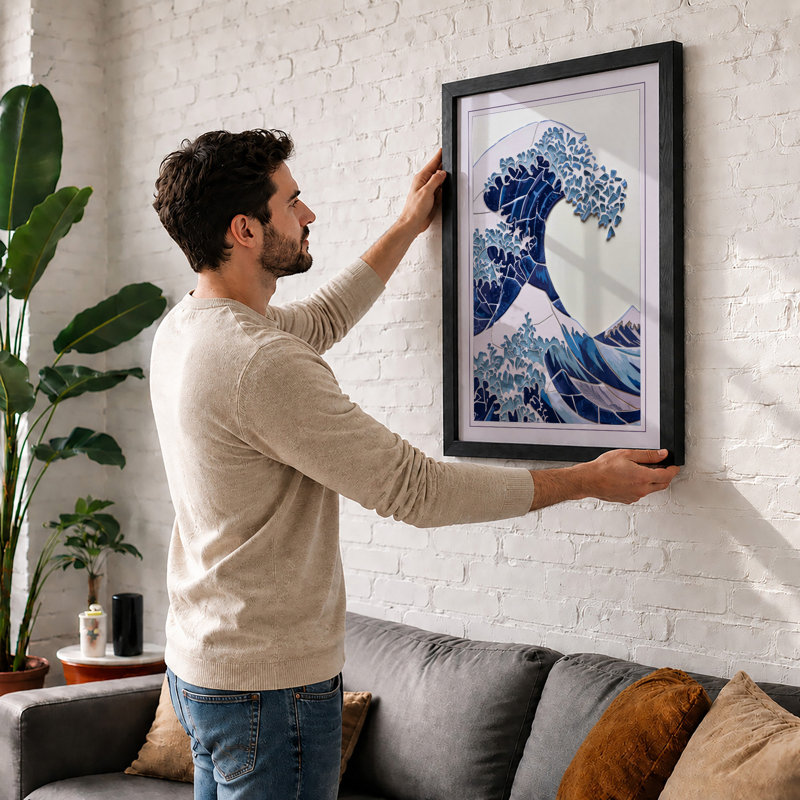 The Great Wave Japandi - Print, A1 - 84.1 x 59.4 cm, White