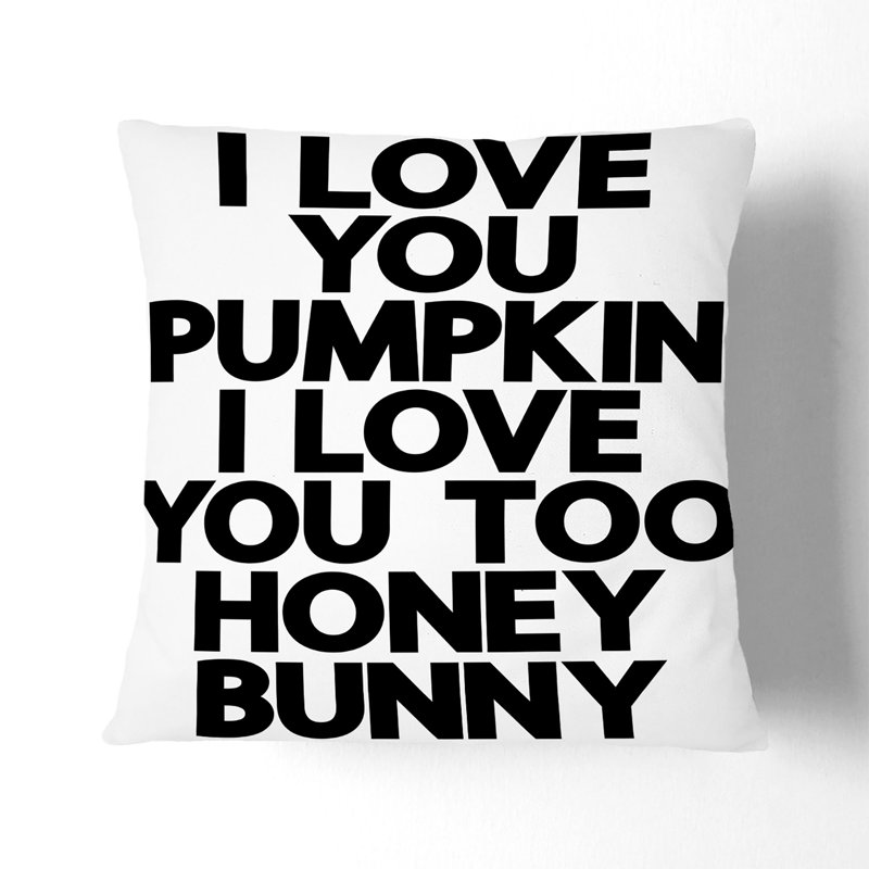 Pumpkin and Honey Bunny Typography Scatter Cushion, 55cm H x 55cm W x 20cm D