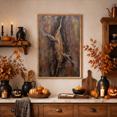 Art mural sur toile d'Halloween brun foncé et orange brûlé