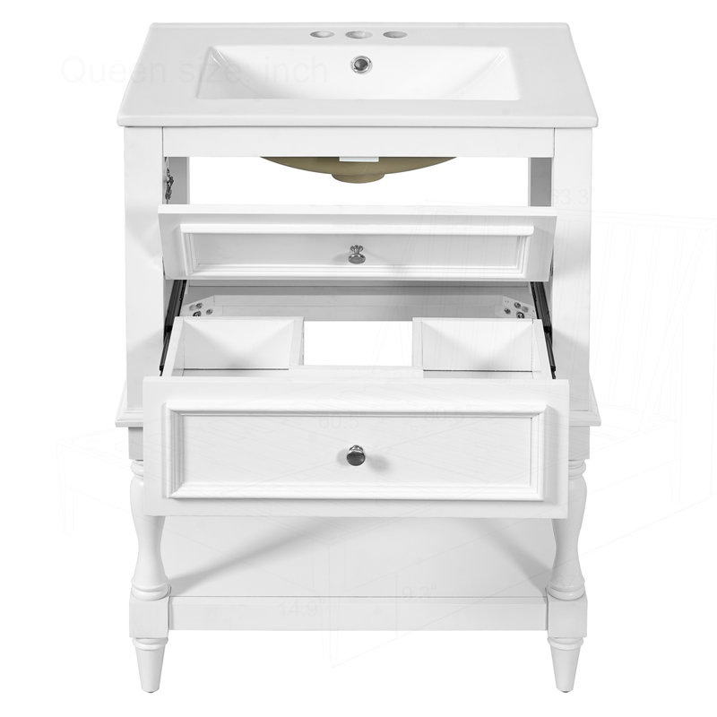 Meuble-lavabo 24 po avec lavabo en céramique, Blanc