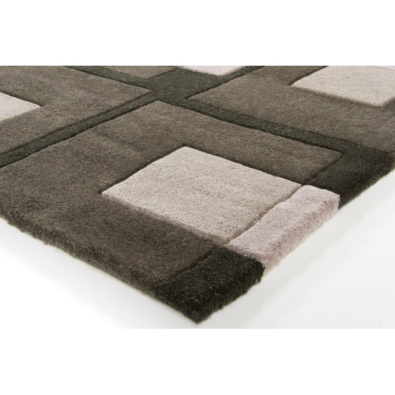 Bense Garza Hand Tufted Wool Modern Area Rug in Black/Gray/Ivory, Rectangle 5' x 7'6"