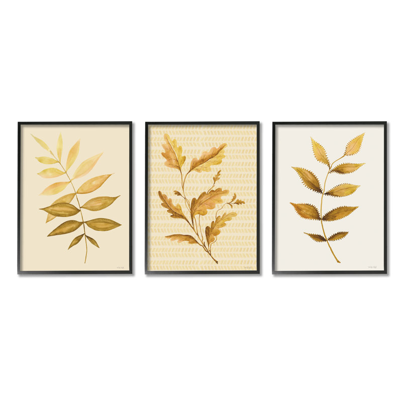 Cindy Jacobs, motif à rayures naturelles à motif de feuilles de plantes dorées rétro, H 11 po x l 14 po