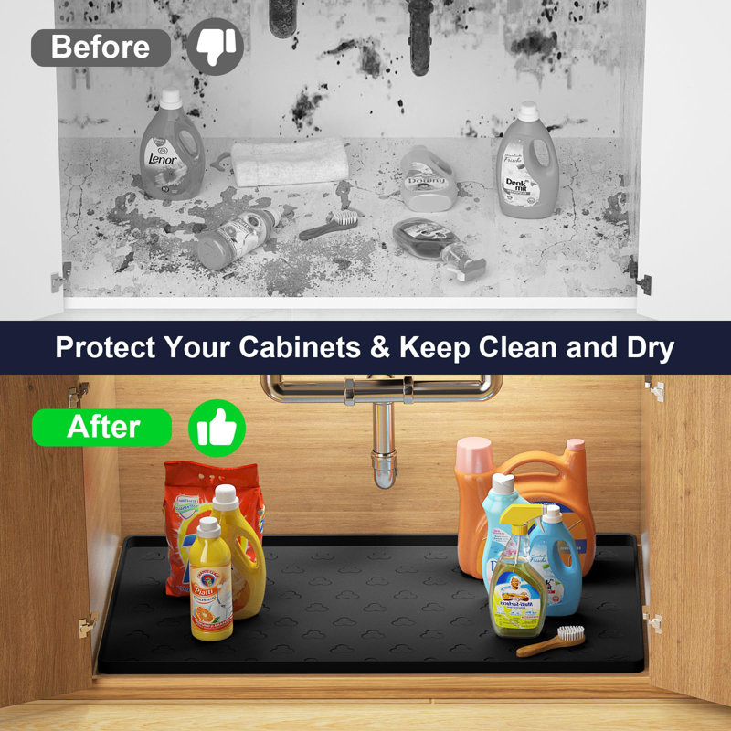 Tapis sous l'évier, plateau imperméable pour armoires de cuisine, doublure flexible sous l'évier en silicone 34 po x 22 po