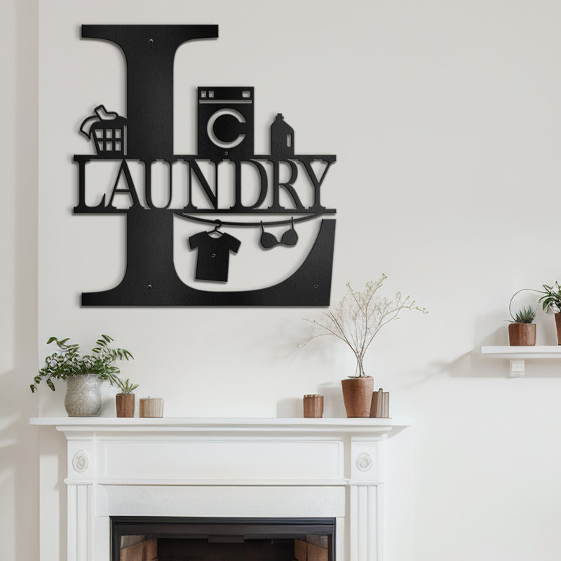 LAUNDRY-Black And Gold Dimensional Iron Wall Sculpture Metal Wall Art Modern Laundry Decor, 12" H x 11.16" W x 0.05" D, Blck