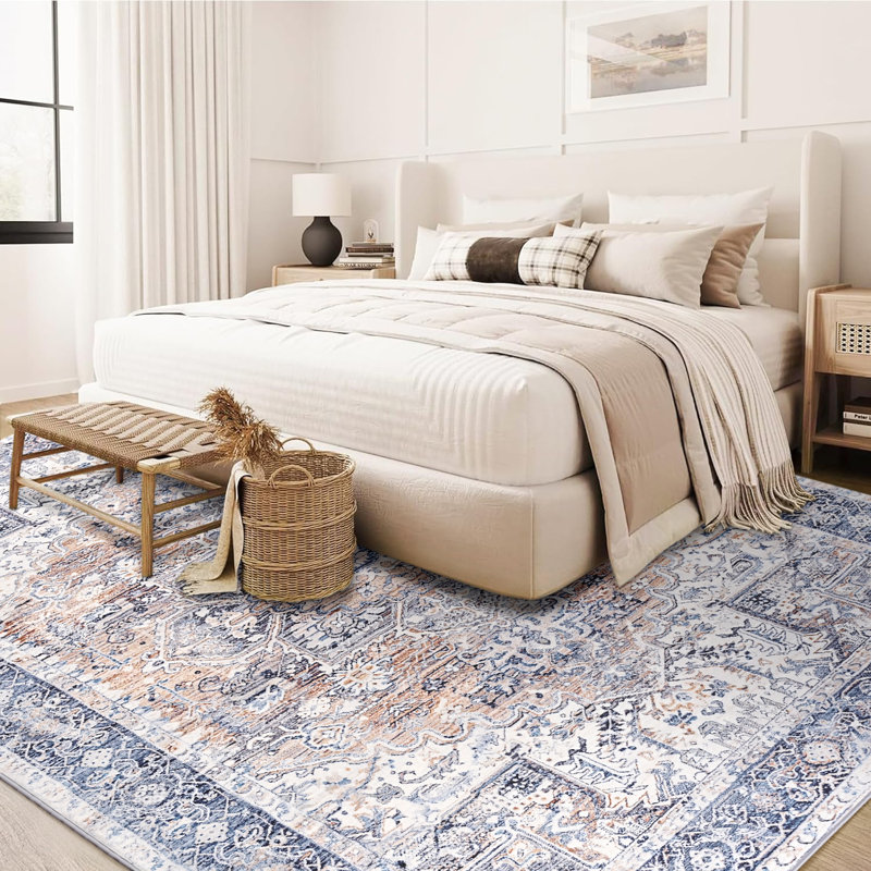 Tapis floral lavable doux à la mode pour décoration de dortoir, Rectangle 5 pi x 7 pi 1 po